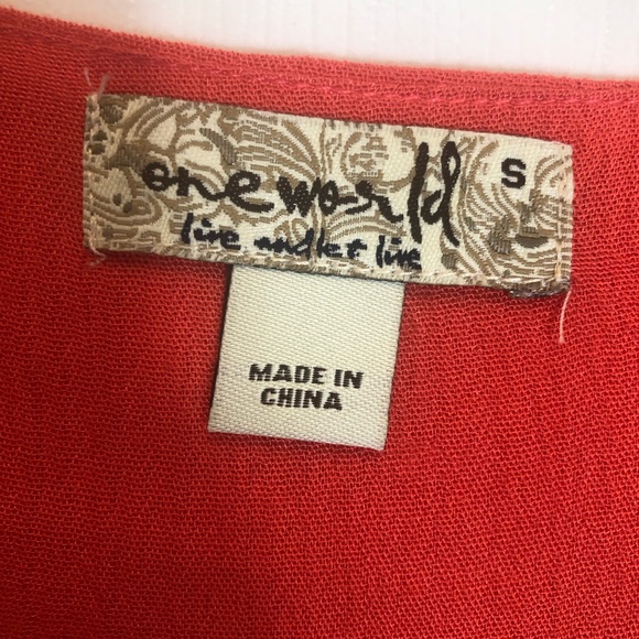 One World 3/4 Pullover Coral Blouse with Crochet Detail  Size Small - Picture 2 of 10